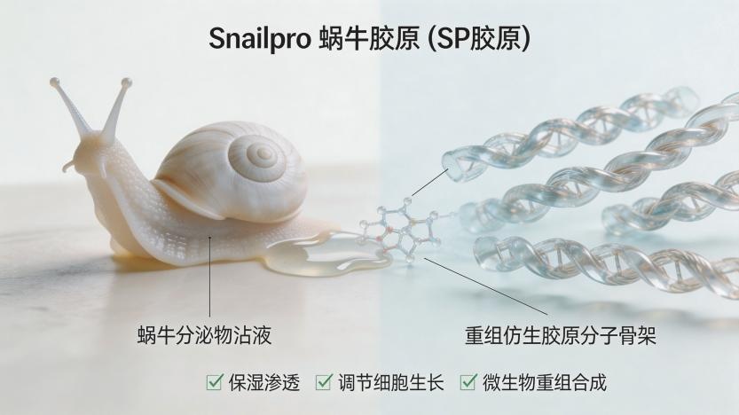 Snailpro biomimetic snail secretion mucin and recombinant collagen molecular backbone.