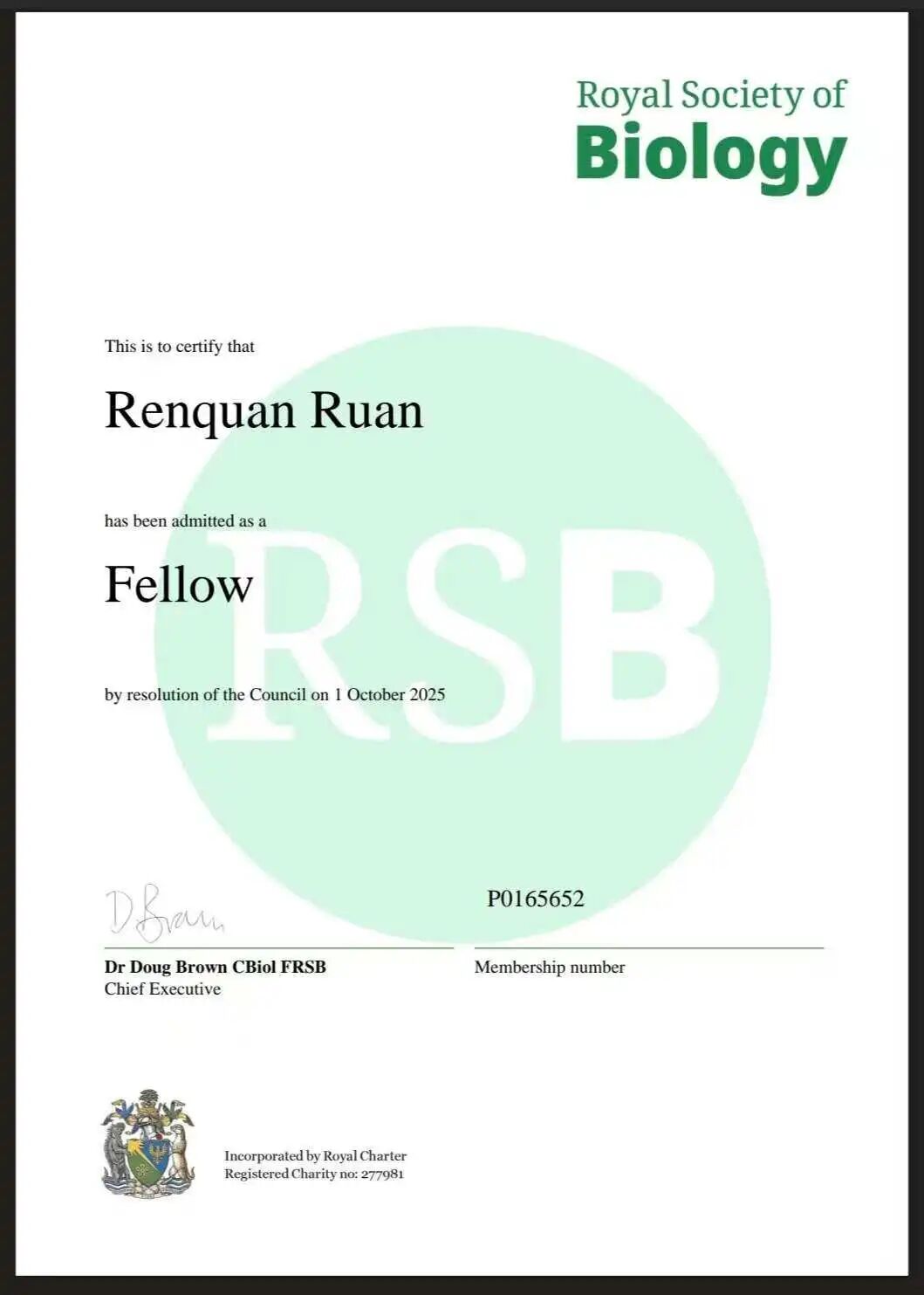 美尔健生物创始人阮仁全博士当选英国皇家生物学会院士FRSB